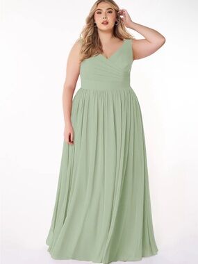 Azazie Keyla Dusty Sage A-Line V-Neck Pleated Chiffon Dress